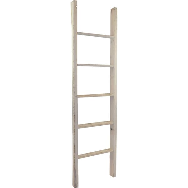 Ekena Millwork 19"W x 72"H x 3 1/2"D Vintage Farmhouse 5 Rung Ladder, Barnwood Decor Collection, Chalk Dust White DECR019X072X04LDRWH - main
